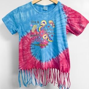 Girls Cotton Tie Dye Fringe Hem Graphic T Shirt Beach Flip Flop 10/12